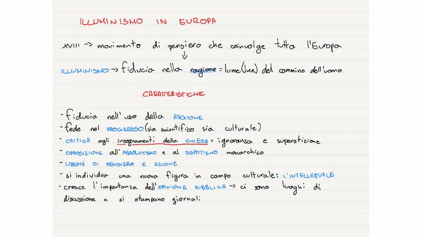 illuminismo ILLUMINISMO
XVIII
movimento
ILLUMINISMO ->
IN
EUROPA
suo fiducia nella
di pensiero che coinvolge tutta l'Europa
↓
una
ragione
CA