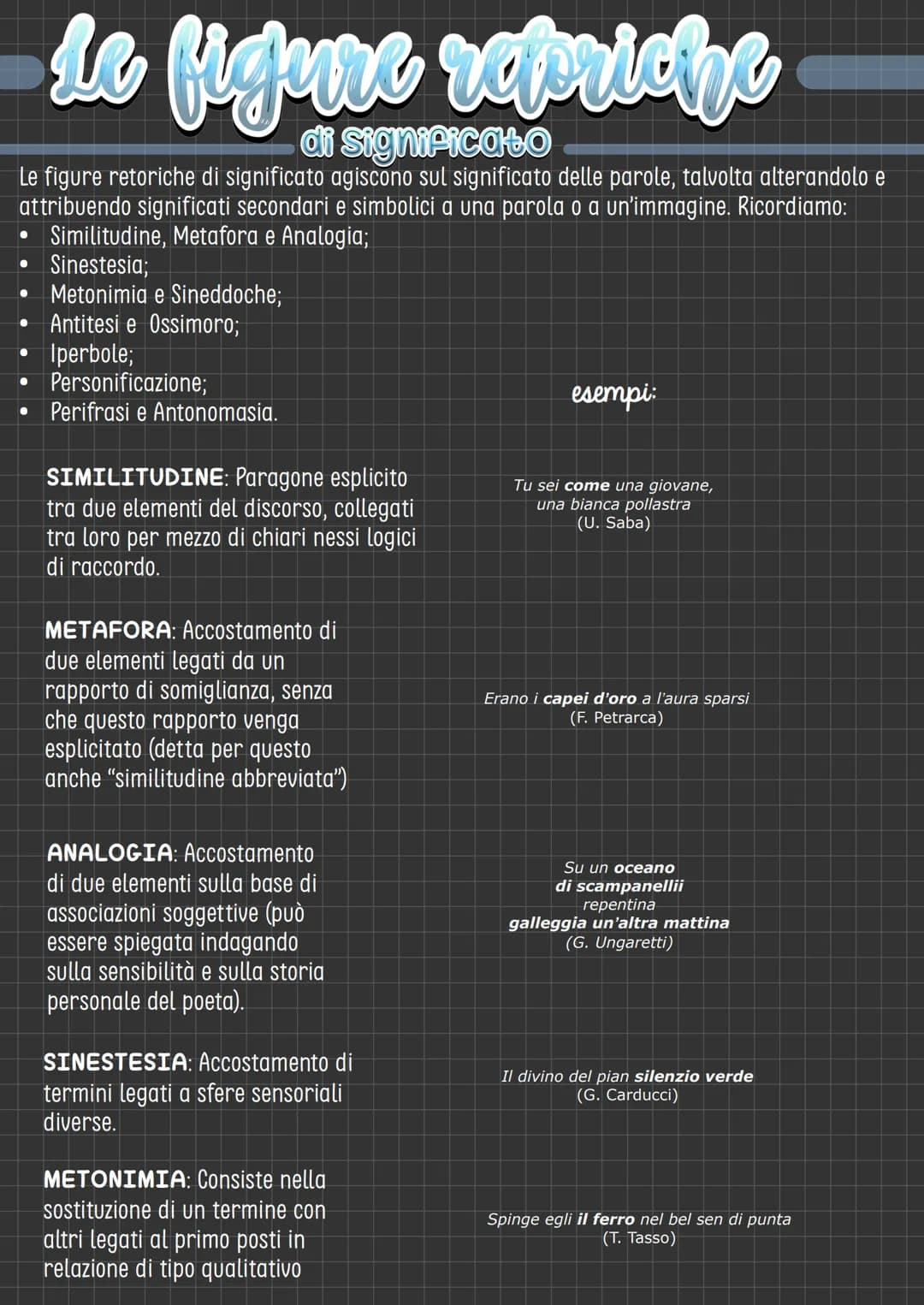 le figure repriche
di significato
Le figure retoriche di significato agiscono sul significato delle parole, talvolta alterandolo e
attribuen