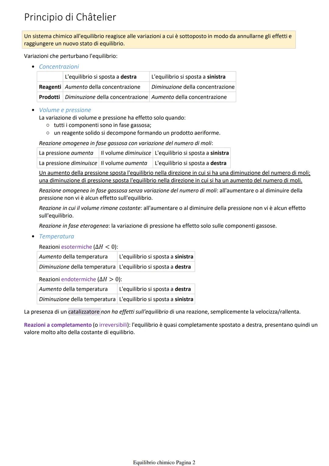Equilibrio chimico
Una reazione chimica che avviene solo in una direzione, dai reagenti ai prodotti, è completa o irreversibile.
La reazione