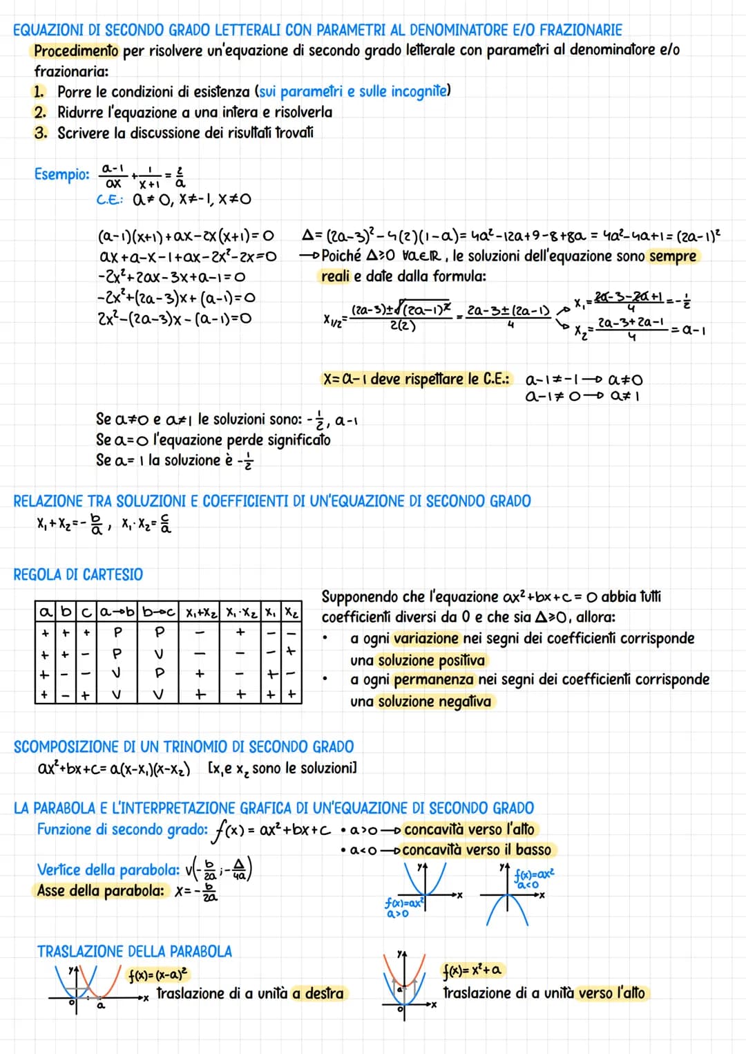 EQUAZIONI DI SECONDO GRADO E PARABOLA
Ogni equazione del tipo ax²+bx+c= 0 dove a, b e c (coefficienti) sono numeri reali e a#0, viene chiama