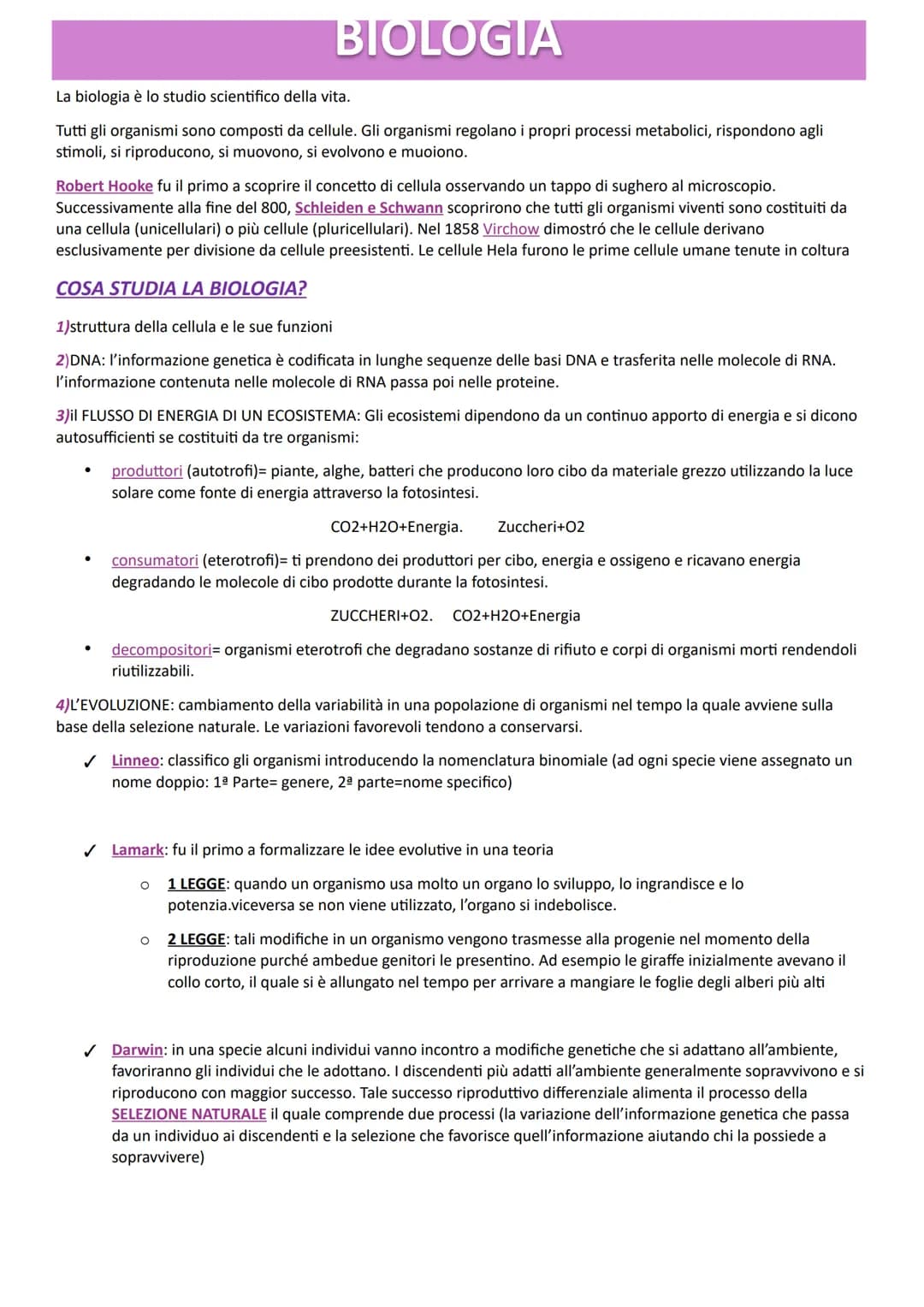 BIOLOGIA
La biologia è lo studio scientifico della vita.
Tutti gli organismi sono composti da cellule. Gli organismi regolano i propri proce