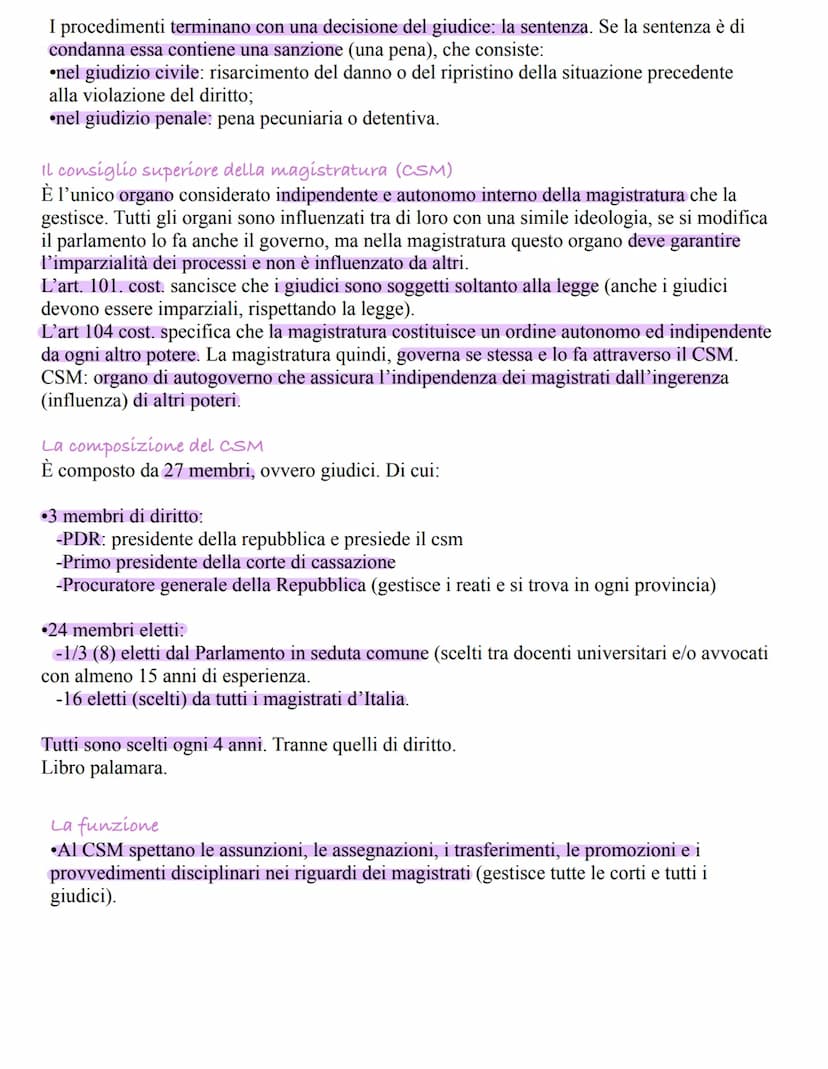 La magistratura
La magistratura è l'insieme degli organi che esercitano la funzione giurisdizionale (il potere
giuridico: far rispettare le 
