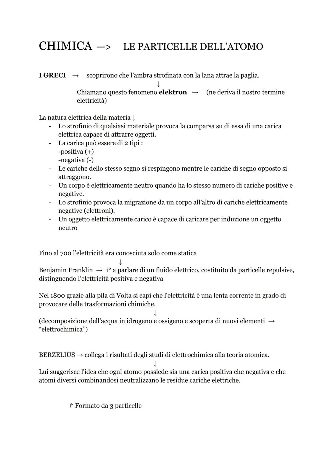 CHIMICA -> LE PARTICELLE DELL'ATOMO
I GRECI
scoprirono che l'ambra strofinata con la lana attrae la paglia.
↓
Chiamano questo fenomeno elekt