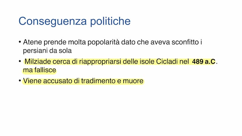 Guerre persiane
Dopo aver conquistato la Tracia e la Macedonia, Dario, parte verso la
Grecia per conquistare le città ionie Ribellione della