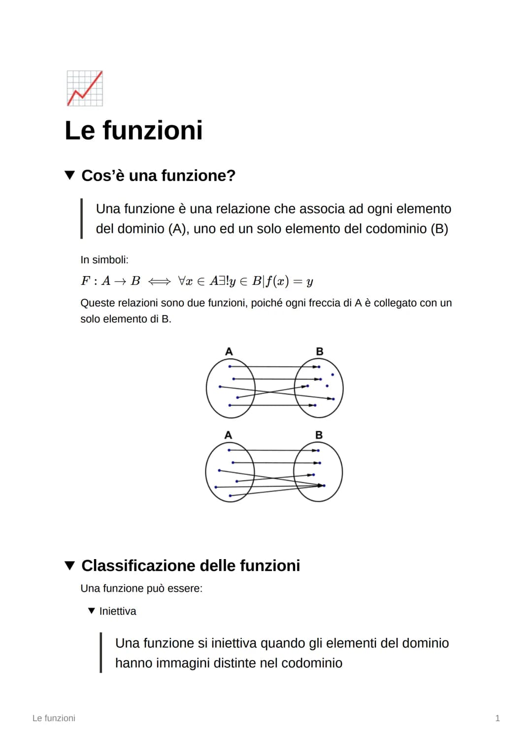 سر
Le funzioni
▼ Cos'è una funzione?
Una funzione è una relazione che associa ad ogni elemento
del dominio (A), uno ed un solo elemento del 