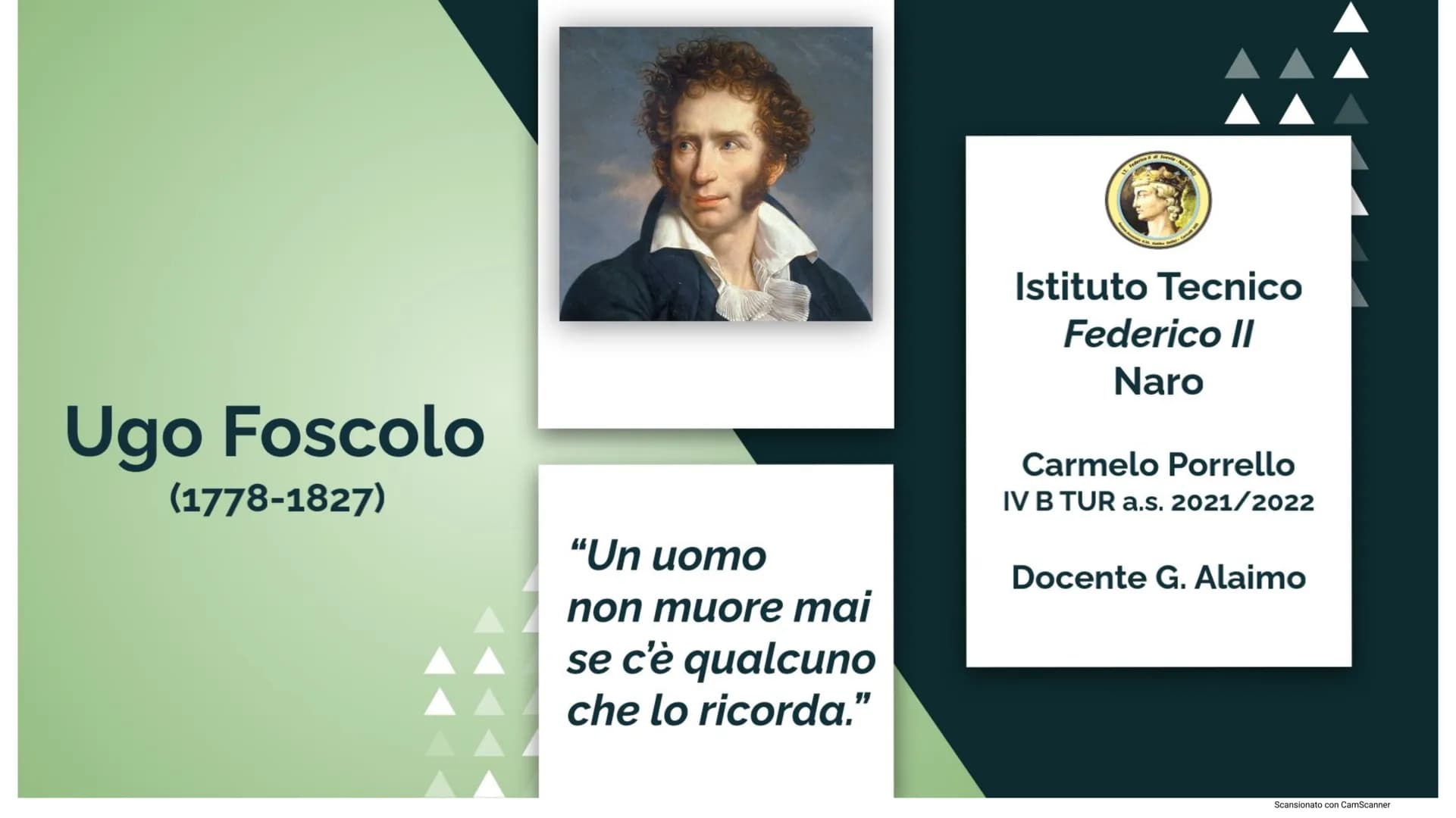 Ugo Foscolo
(1778-1827)
**
"Un uomo
non muore mai
se c'è qualcuno
che lo ricorda."
11. fedents Surare
Istituto Tecnico
Federico II
Naro
Carm