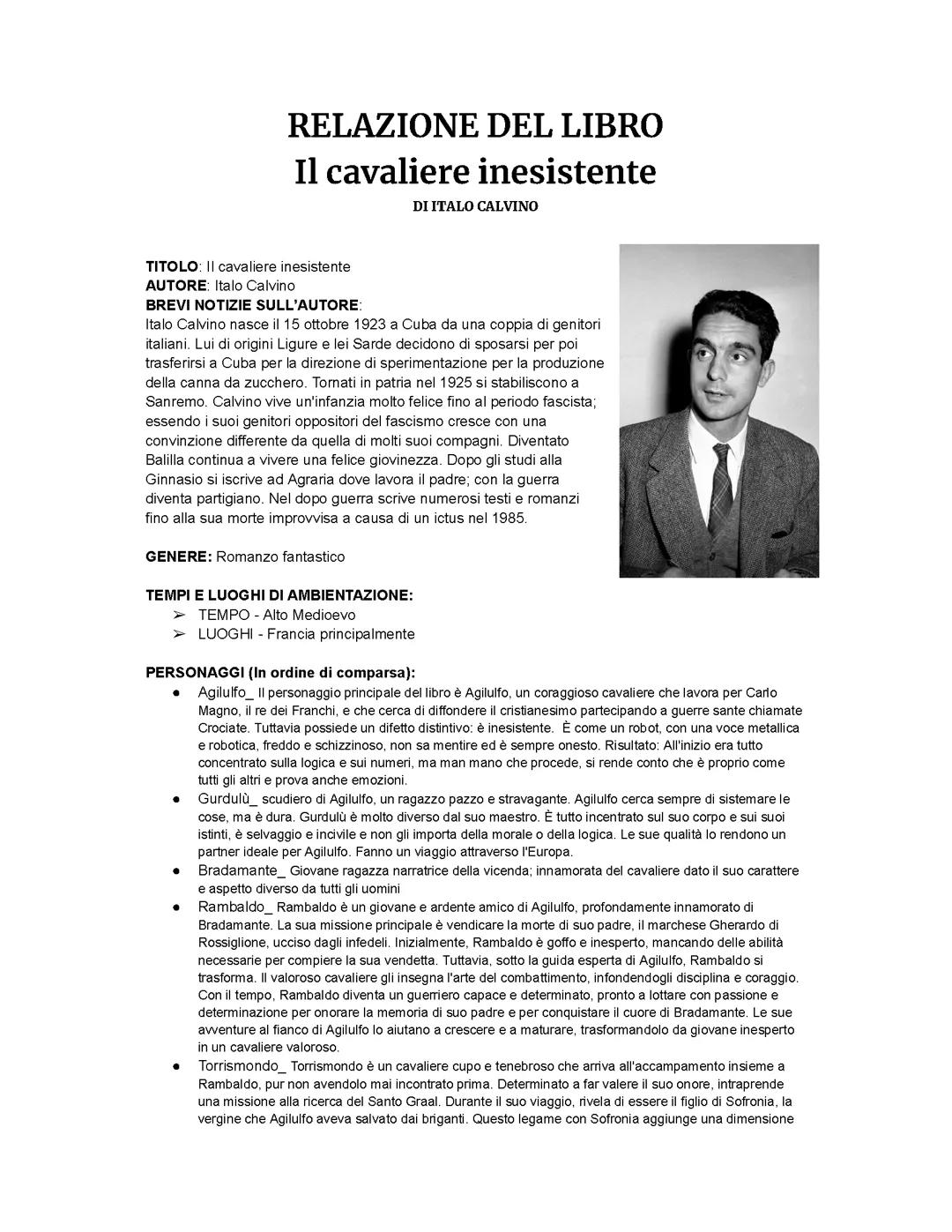 Relazione del libro "Il cavaliere inesistente"