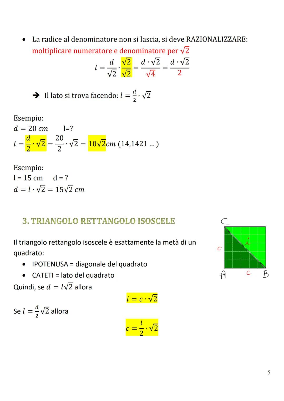 I Enunciato del teorema:
In ogni triangolo rettangolo il quadrato costruito sull'ipotenusa è equivalente
alla somma dei quadrati costruiti s