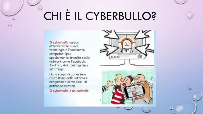 CHE COS'È IL CYBERBULLISMO?
Il cyberbullismo, o
bullismo on line, è il
termine che indica atti
di bullismo e di
molestia effettuati
tramiti 