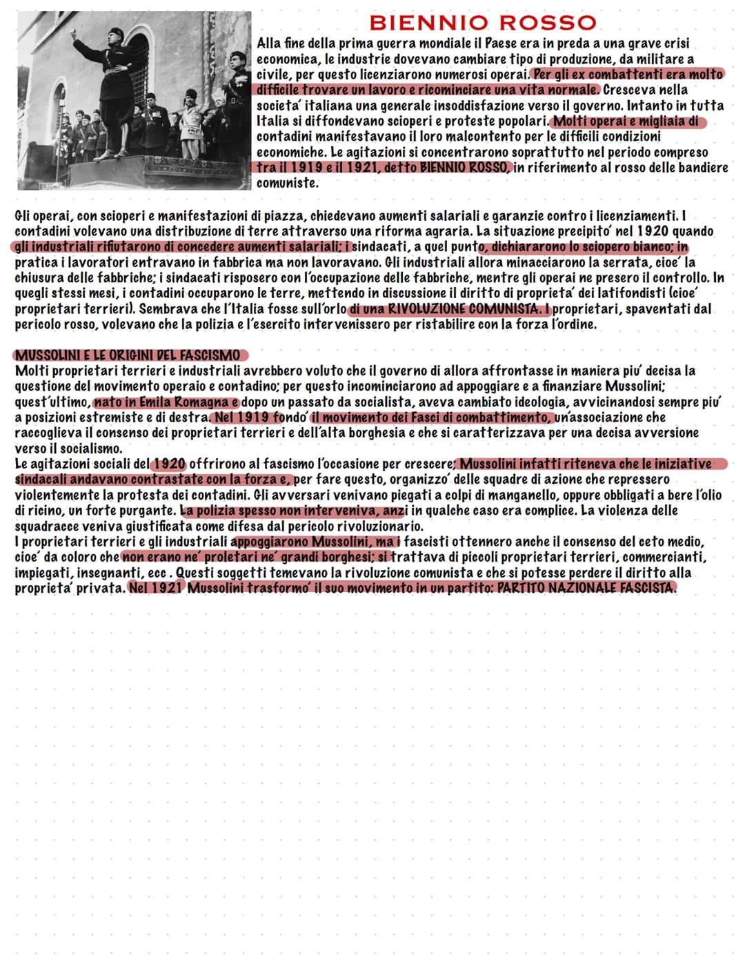 BIENNIO ROSSO
Alla fine della prima guerra mondiale il Paese era in preda a una grave crisi
economica, le industrie dovevano cambiare tipo d