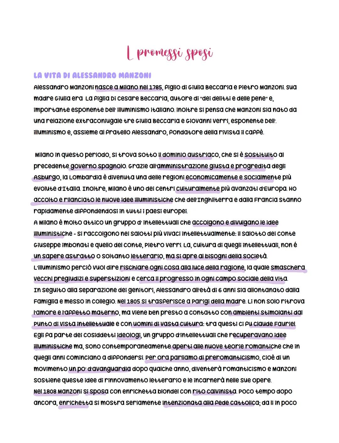 1 promessi sposi
LA VITA DI ALESSANDRO MANZONI
Alessandro Manzoni nasce a Milano nel 1785, figlio di Giulia Beccaria e Pietro Manzoni. sua
m