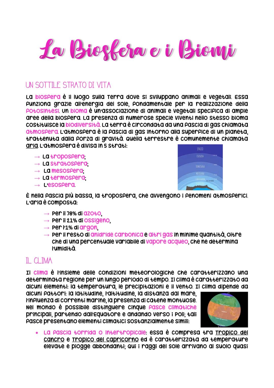 La Biosfera e i Biomi
UN SOTTILE STRATO DI VITA
La biosfera è il luogo sulla Terra dove si sviluppano animali e vegetali. Essa
funziona graz