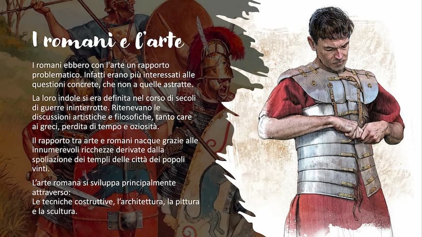 L'ARTE DEFROMANI I romani e l'arte
I romani ebbero con l'arte un rapporto
problematico. Infatti erano più interessati alle
questioni concret
