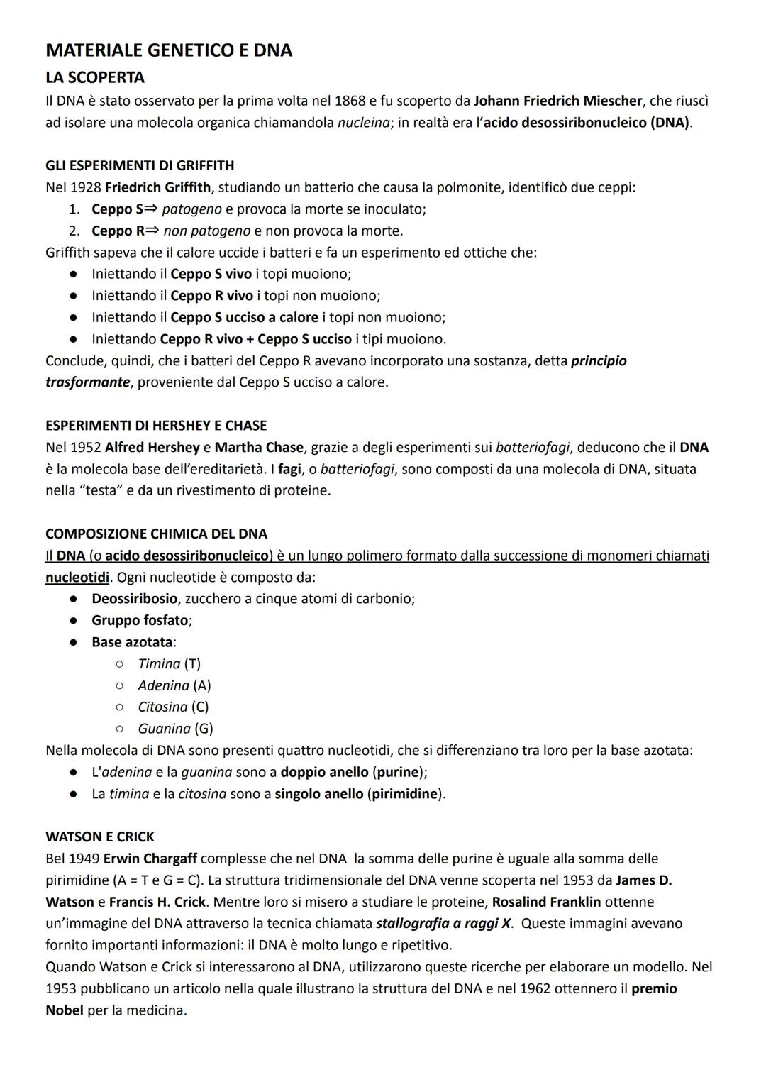 MATERIALE GENETICO E DNA
LA SCOPERTA
Il DNA è stato osservato per la prima volta nel 1868 e fu scoperto da Johann Friedrich Miescher, che ri