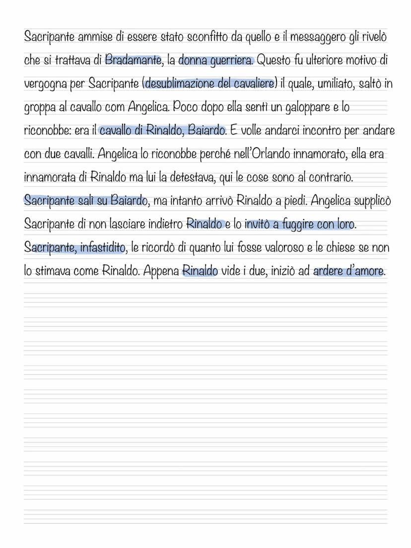 Canto I Orlando Furioso
(Antefatto, ottave 5-9)
Orlando, innamorato della bella Angelica l'ha seguita per tutto l'oriente ed è
tornato final