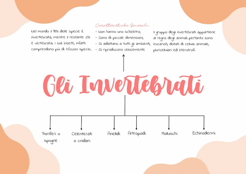 Nel mondo il 98% delle specie è
invertebrata, mentre il restante 2%
è vertebrata. I soli insetti, infatti
comprendono più di 750.000 specie.