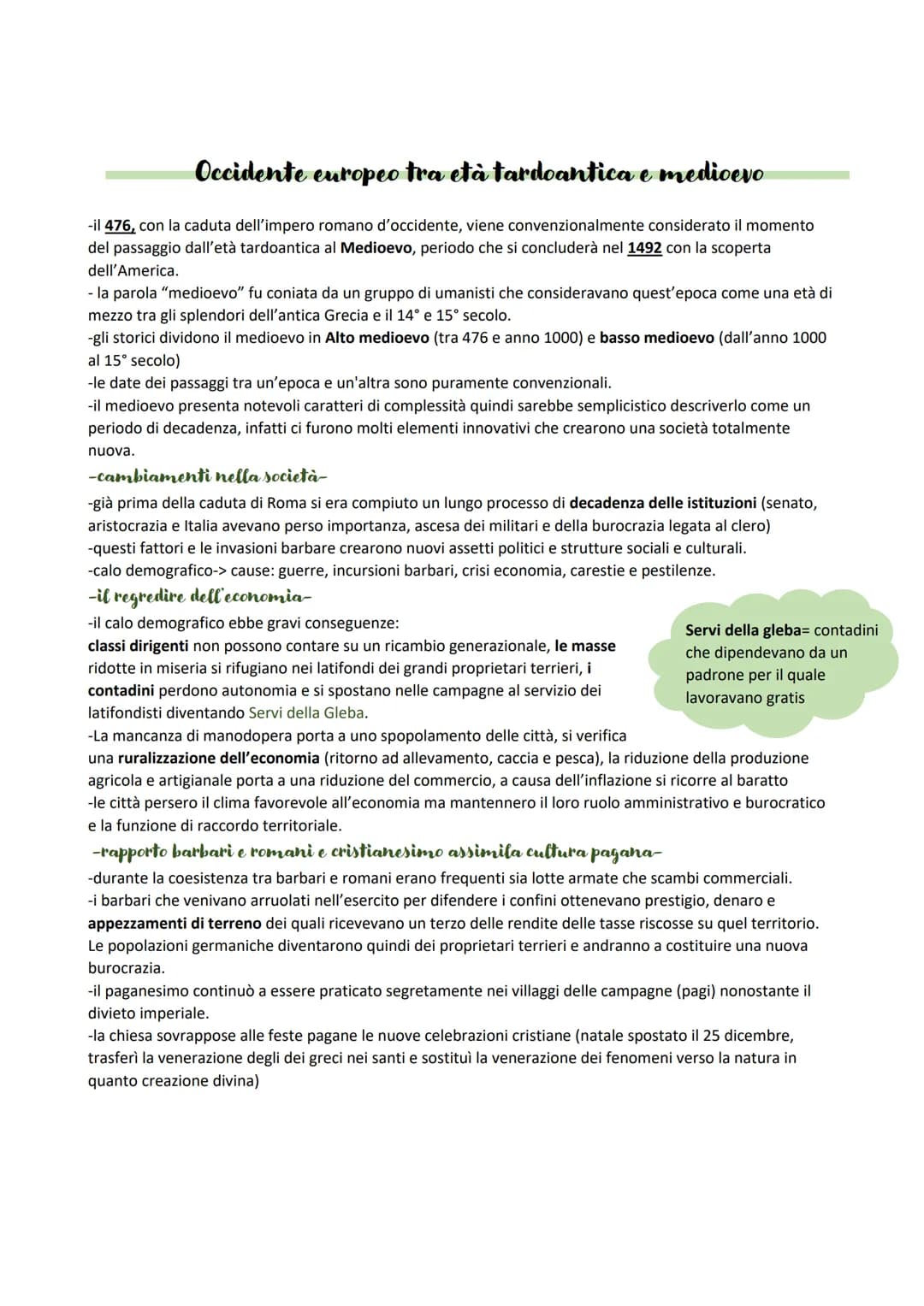 Occidente europeo tra età tardoantica e medioevo
-il 476, con la caduta dell'impero romano d'occidente, viene convenzionalmente considerato 