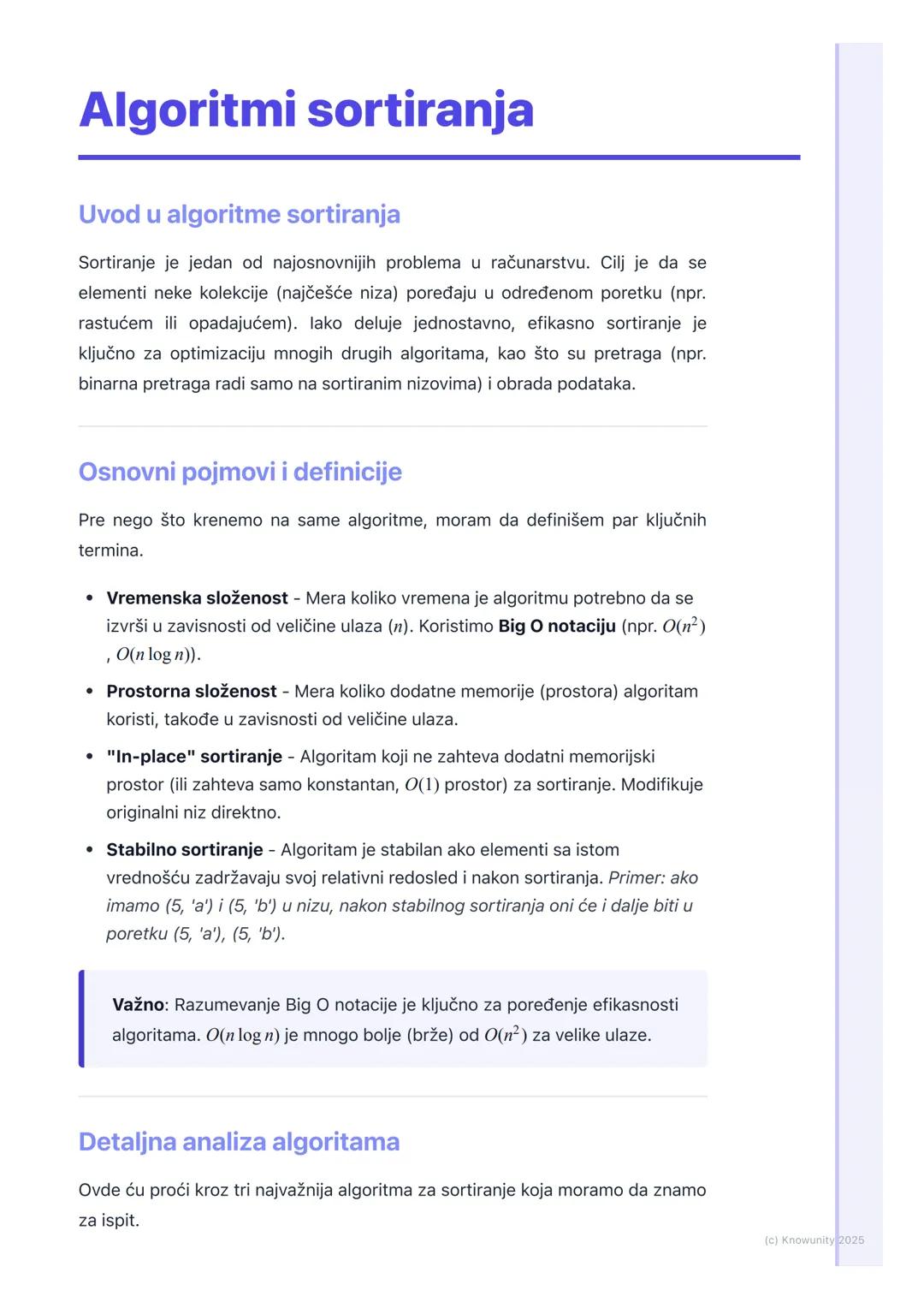 # Algoritmi sortiranja

Uvod u algoritme sortiranja

Sortiranje je jedan od najosnovnijih problema u računarstvu. Cilj je da se
elementi nek