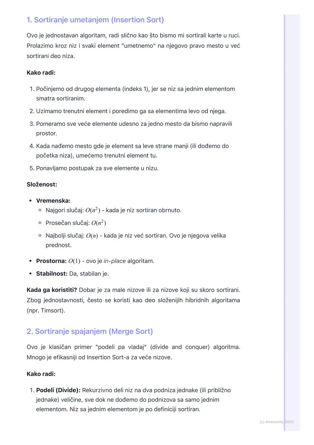 # Algoritmi sortiranja

Uvod u algoritme sortiranja

Sortiranje je jedan od najosnovnijih problema u računarstvu. Cilj je da se
elementi nek