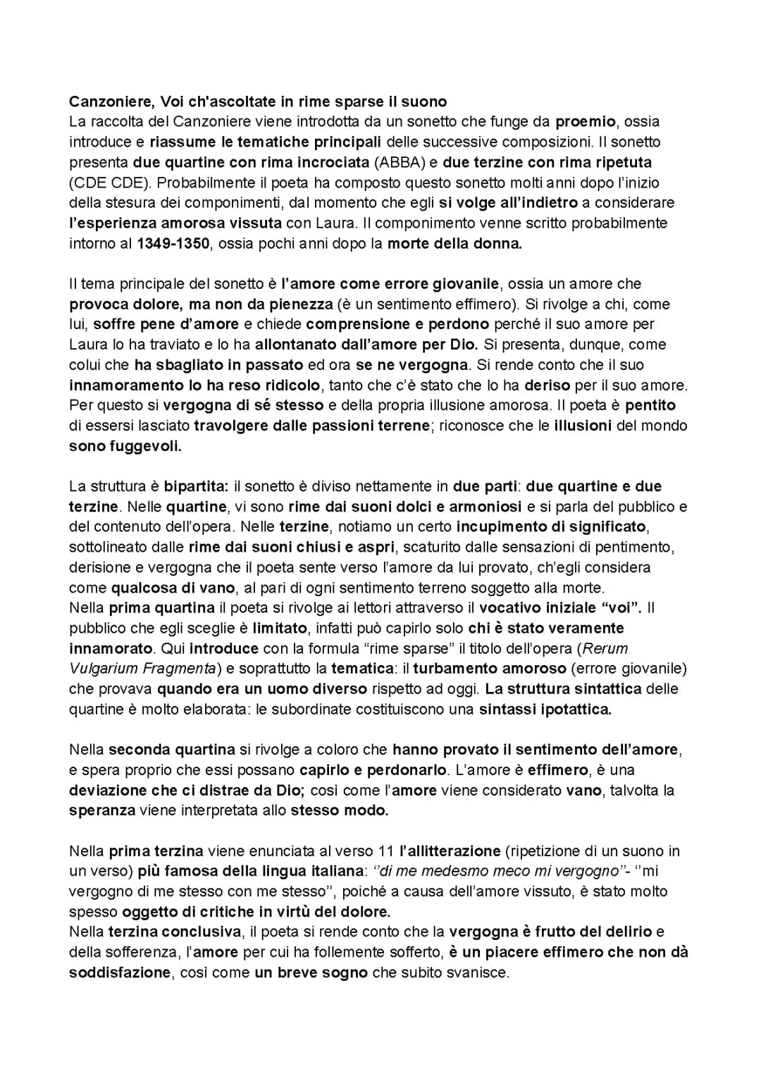 Francesco Petrarca: Canzoniere, Voi ch'ascoltate in rime sparse il suono