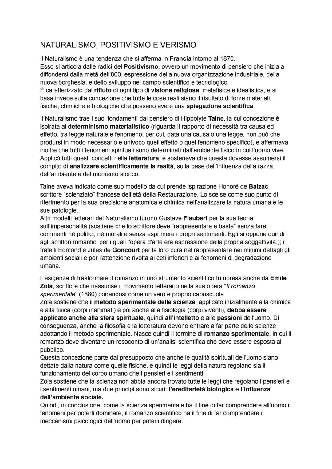 Naturalismo, Positivismo e Verismo 
