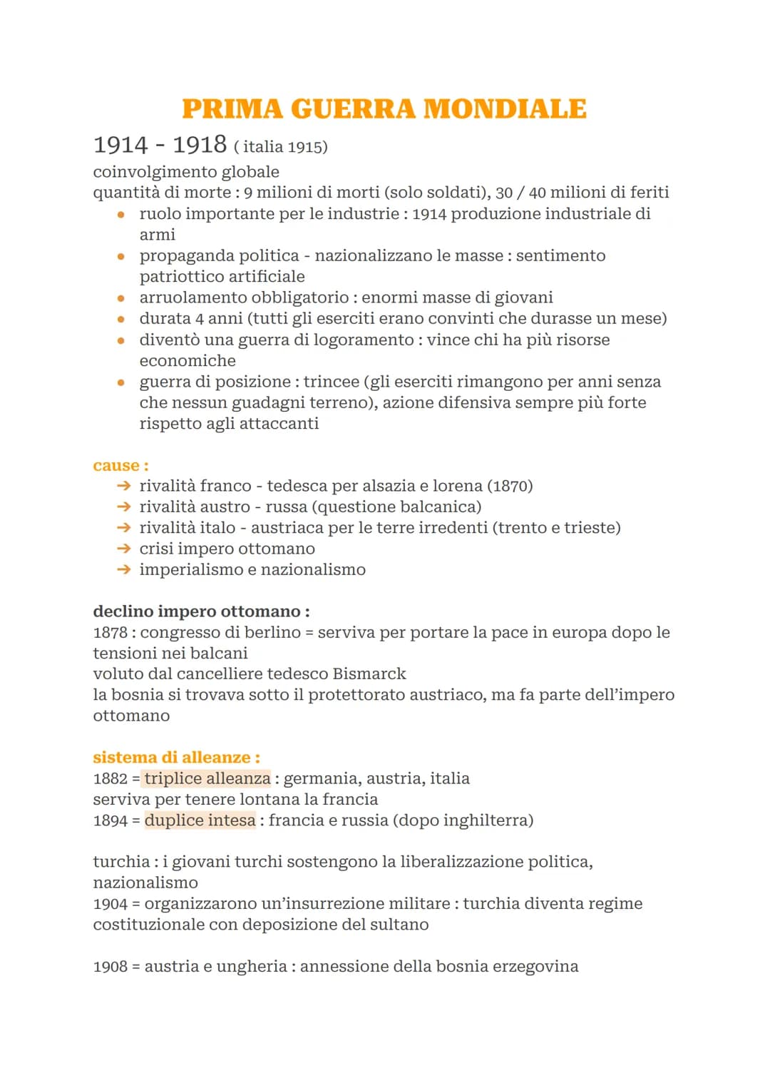 PRIMA GUERRA MONDIALE
1914-1918 (italia 1915)
coinvolgimento globale
quantità di morte : 9 milioni di morti (solo soldati), 30/40 milioni di