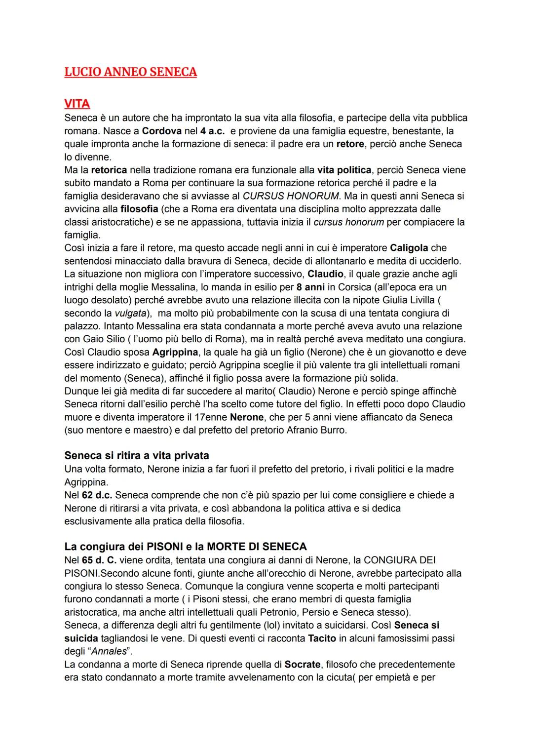 Seneca: vita, opere, analisi di alcuni brani