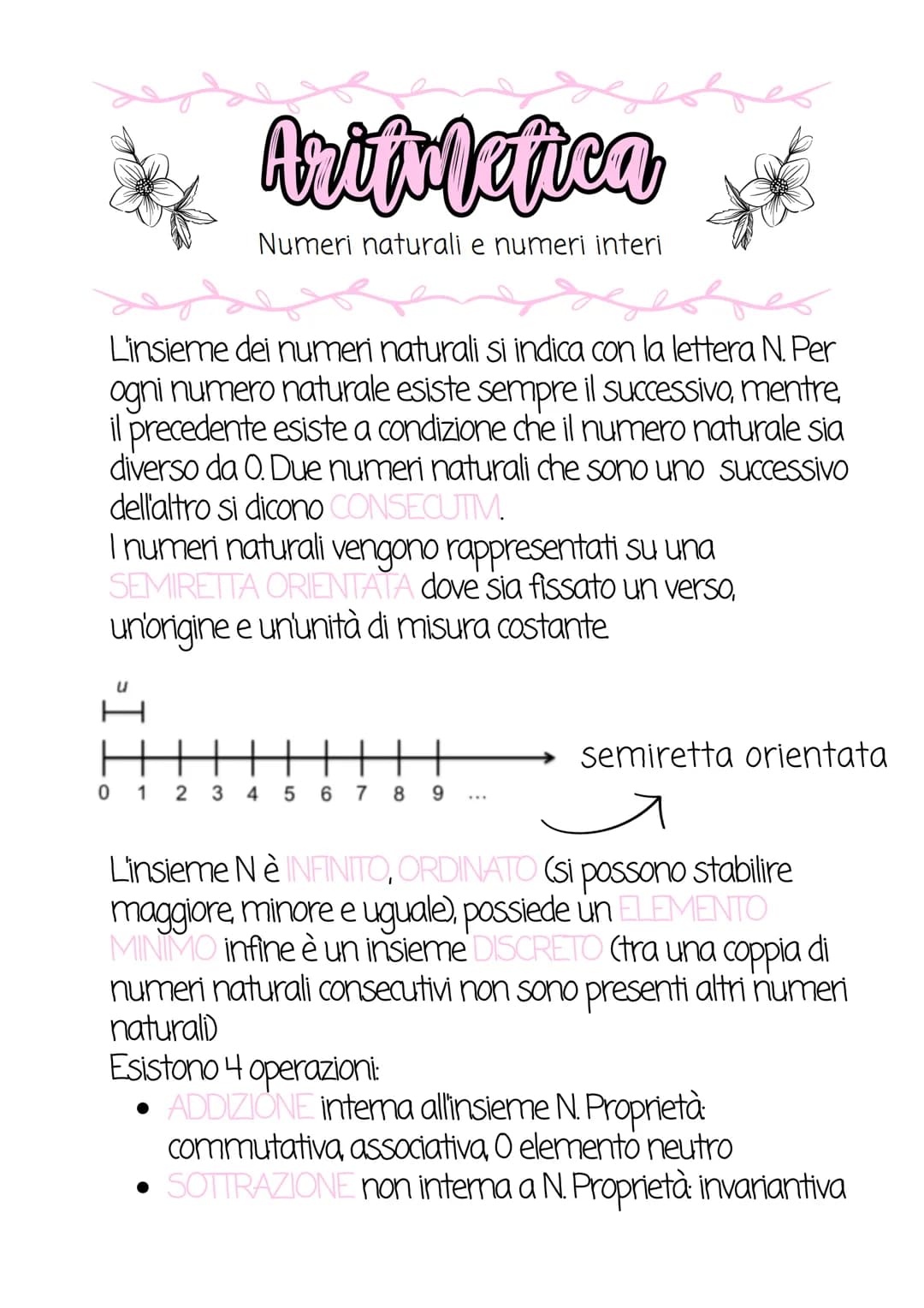 Aritmetica
Numeri naturali e numeri interi
L'insieme dei numeri naturali si indica con la lettera N. Per
ogni numero naturale esiste sempre 