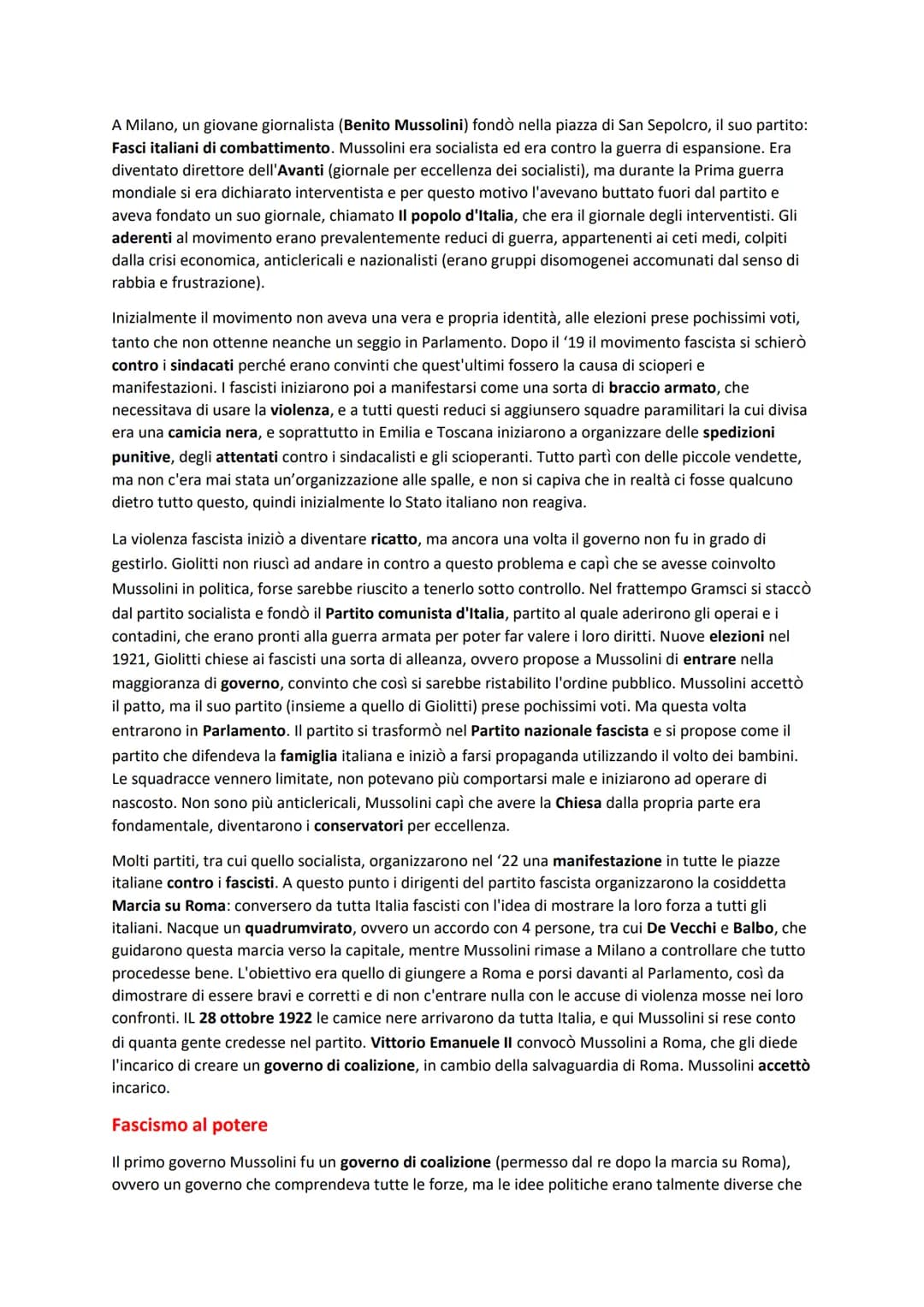 FASCISMO
Italia del dopoguerra
Con la fine della guerra si iniziò a parlare di vittoria mutilata, perché l'Italia non aveva ottenuto ciò
che