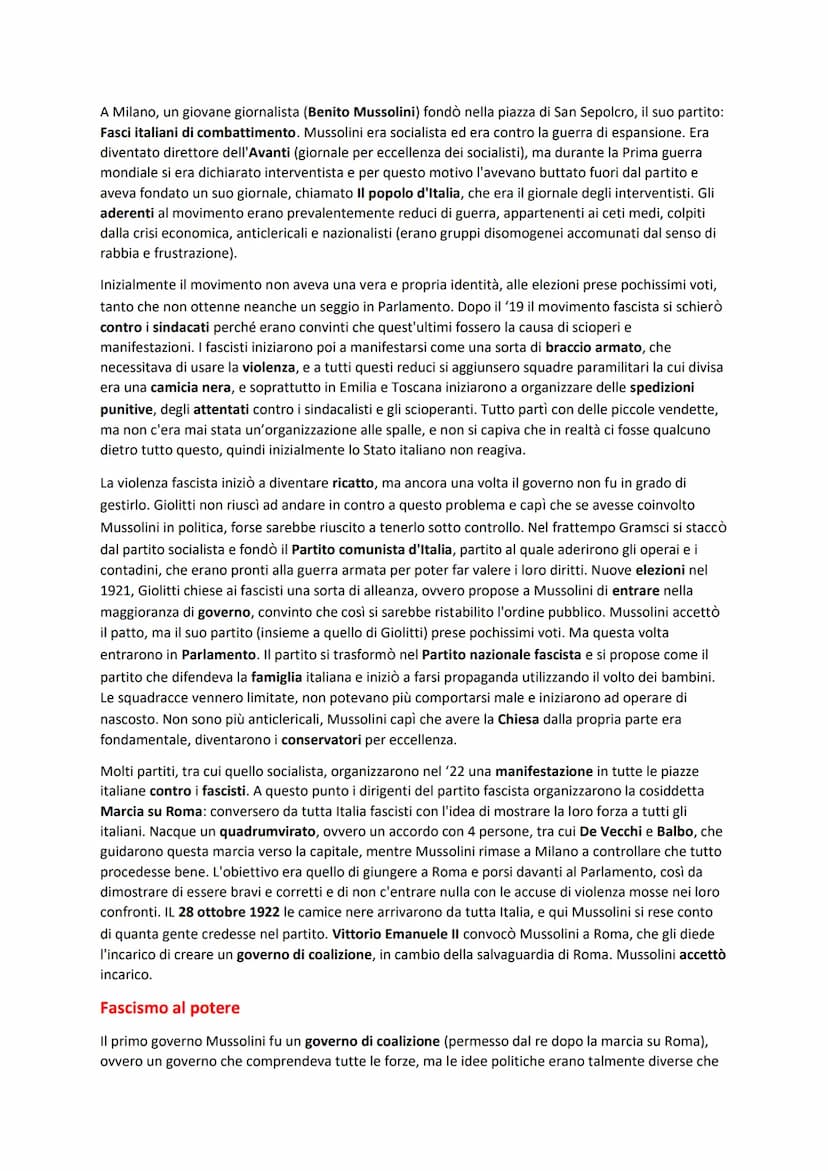 FASCISMO
Italia del dopoguerra
Con la fine della guerra si iniziò a parlare di vittoria mutilata, perché l'Italia non aveva ottenuto ciò
che