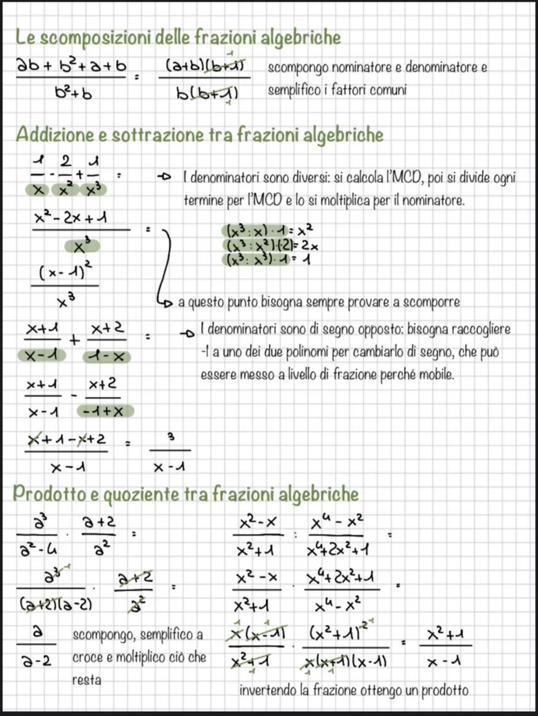 Le frazioni algebriche
Dati due polinomi A(x) e B(x) con B(x) # O si definisce frazione algebrica il rapporto tra A(x) e
B(x)
A(x)
→ frazion