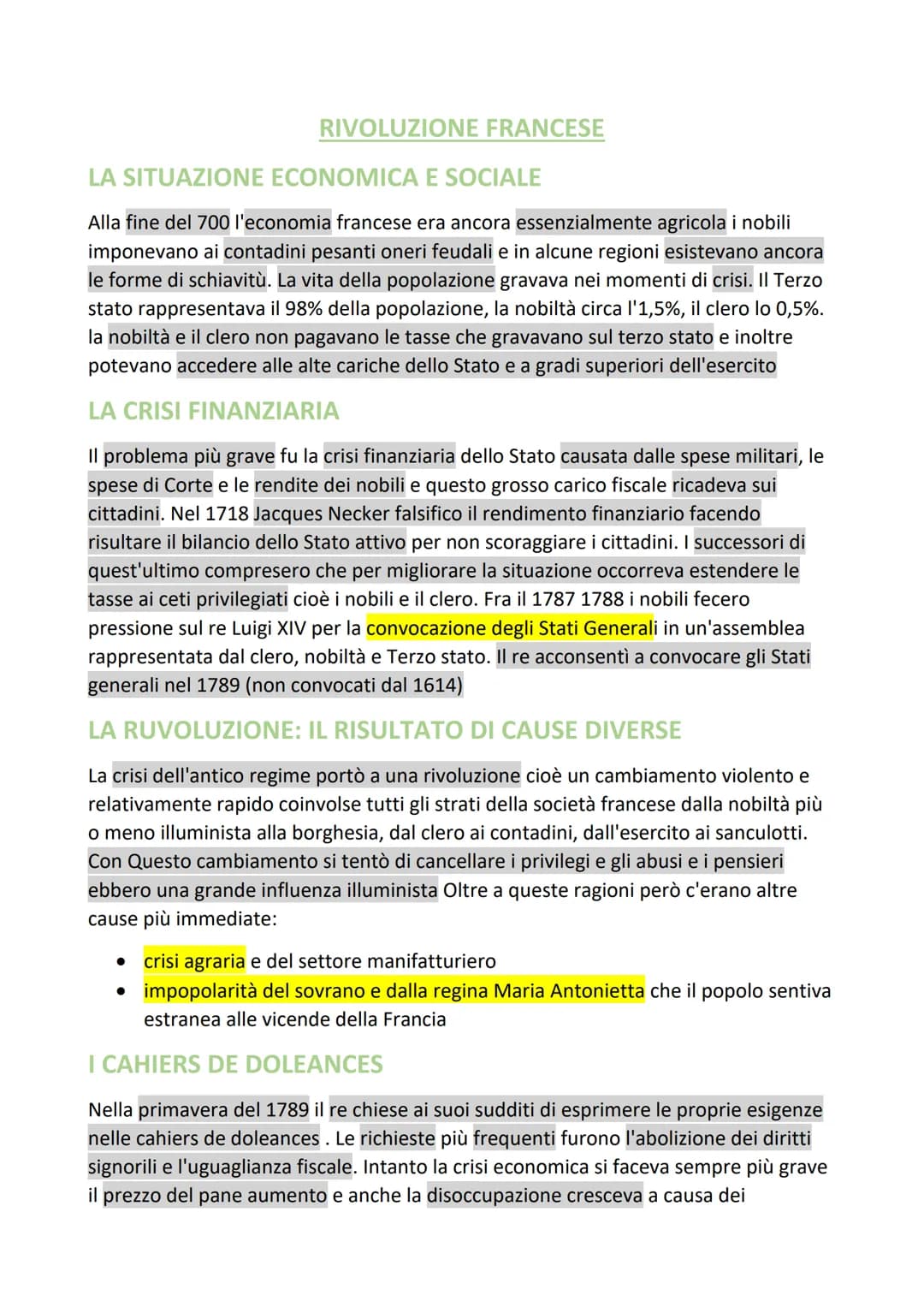 RIVOLUZIONE FRANCESE
LA SITUAZIONE ECONOMICA E SOCIALE
Alla fine del 700 l'economia francese era ancora essenzialmente agricola i nobili
imp