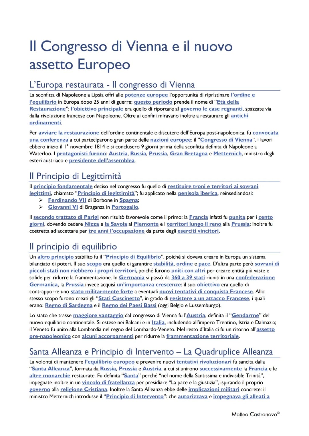 Il Congresso di Vienna e il nuovo
assetto Europeo
L'Europa restaurata - Il congresso di Vienna
La sconfitta di Napoleone a Lipsia offri alle