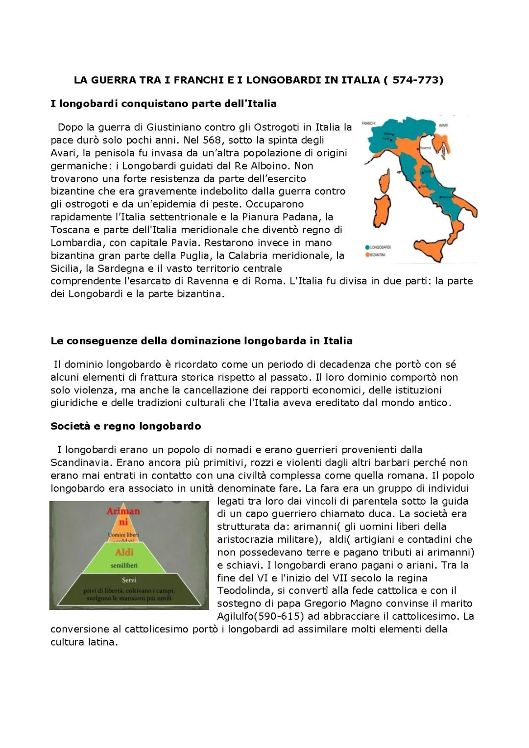 Longobardi e Franchi: Riassunto e Differenze