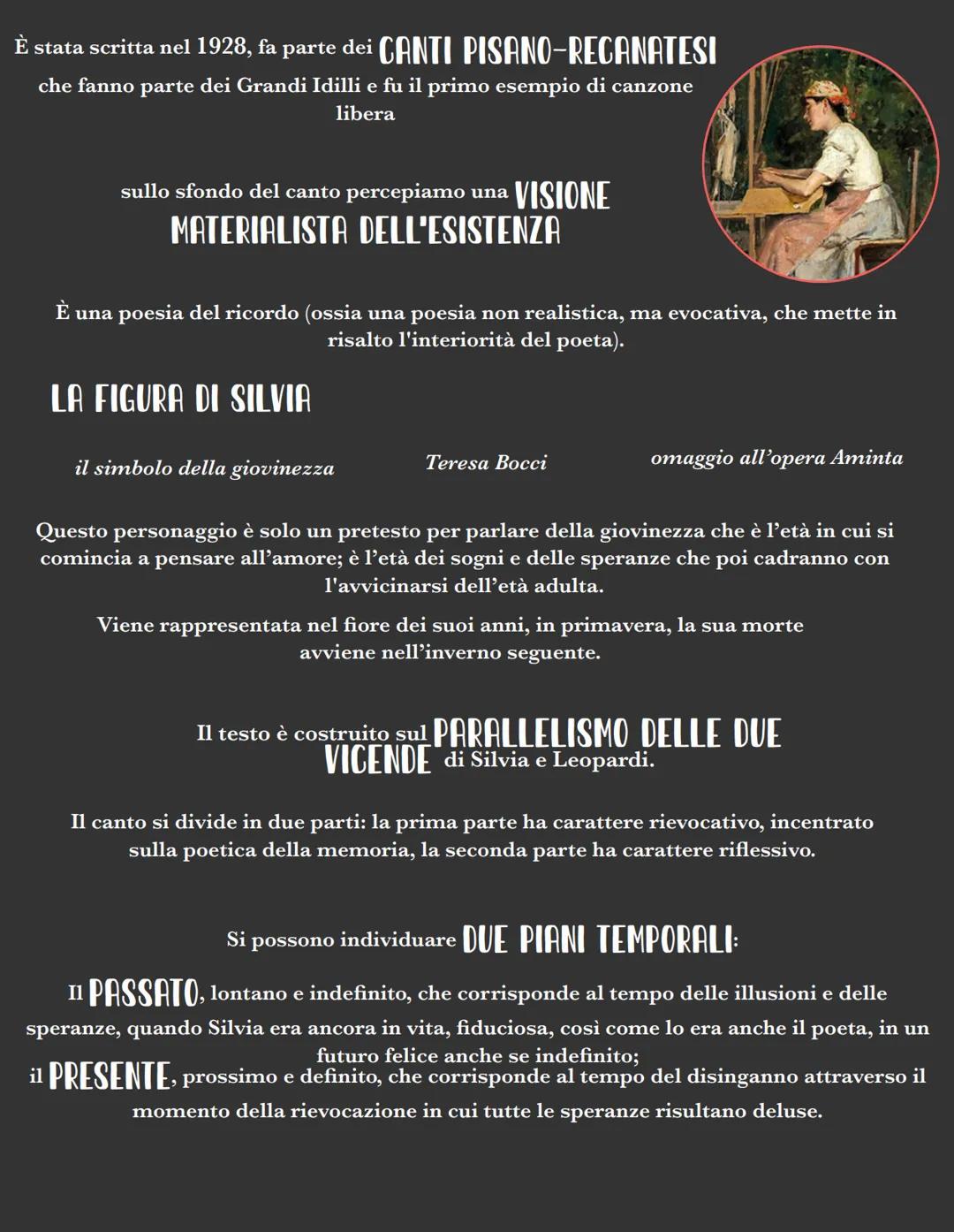 # A Silvia

Silvia, rimembri ancora
quel tempo della tua vita mortale,
quando beltà splendea
negli occhi tuoi ridenti e fuggitivi,
e tu, lie