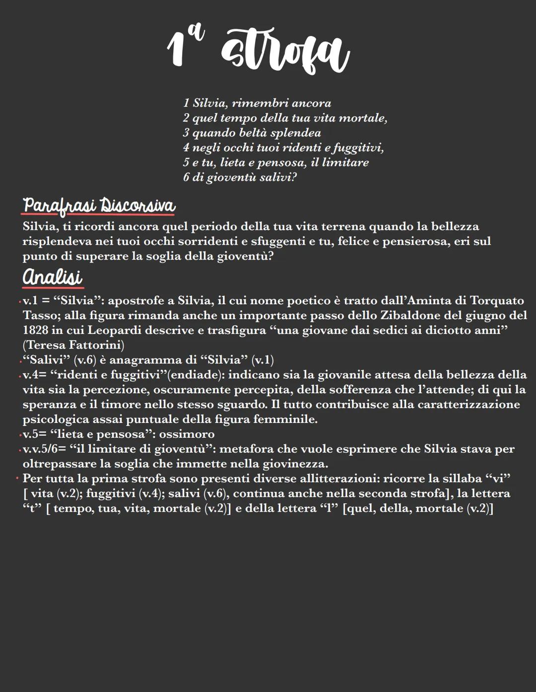 # A Silvia

Silvia, rimembri ancora
quel tempo della tua vita mortale,
quando beltà splendea
negli occhi tuoi ridenti e fuggitivi,
e tu, lie