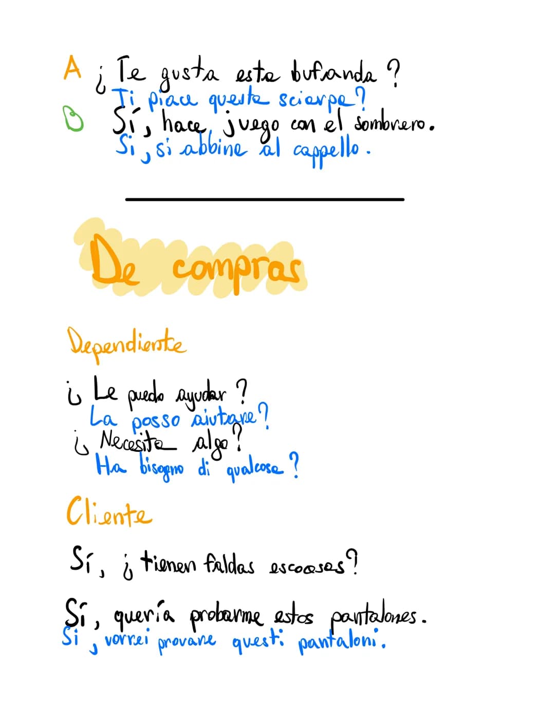 Vocabulario
Ropa:
traje = completo
chaqueta = giacca
pantalon = pantaloni
zapato = scarpe
corbate = cravatta
cinturón = cintura
chaleco
gile