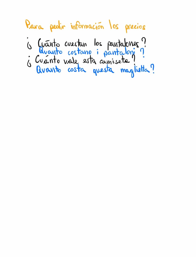 Vocabulario
Ropa:
traje = completo
chaqueta = giacca
pantalon = pantaloni
zapato = scarpe
corbate = cravatta
cinturón = cintura
chaleco
gile