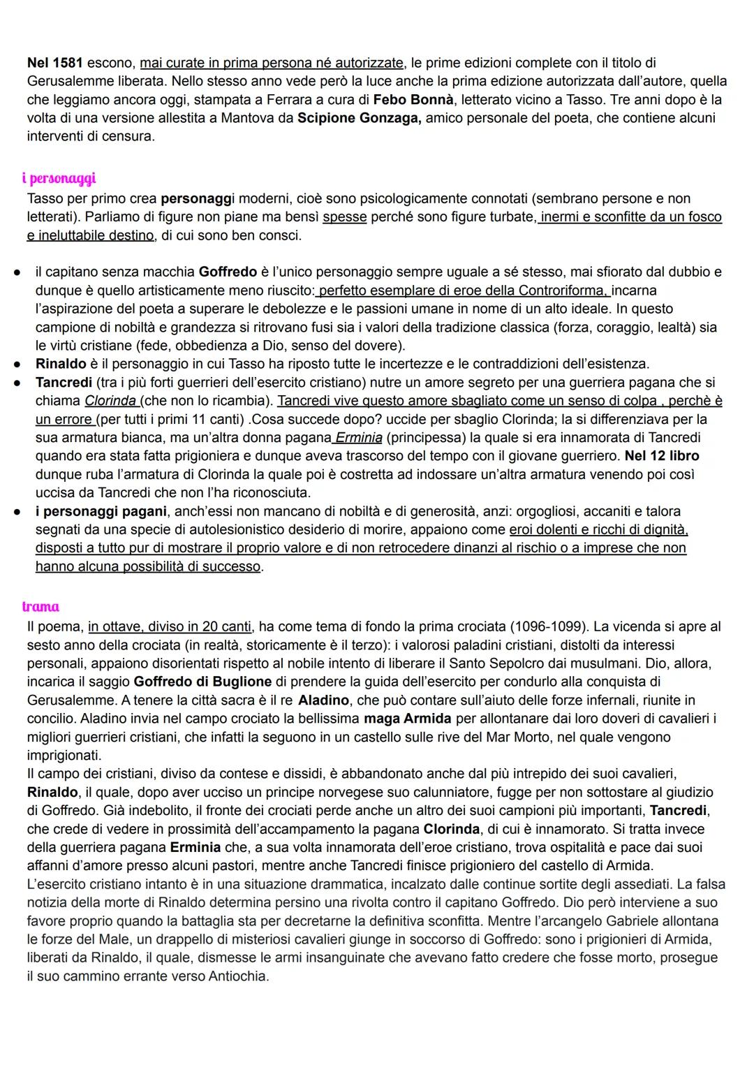 # TASSO

Gerusalemme liberata

*   genere: poema epico-cristiano
*   modelli iliade ed eneide
*   lingua e stile: sublime, altissimo termini