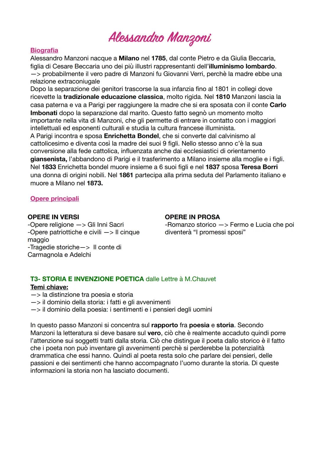 Alessandro Manzoni
Biografia
Alessandro Manzoni nacque a Milano nel 1785, dal conte Pietro e da Giulia Beccaria,
figlia di Cesare Beccaria u
