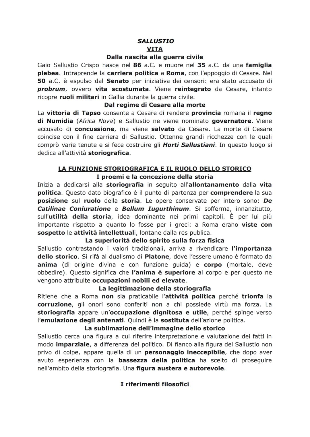 SALLUSTIO
VITA
Dalla nascita alla guerra civile
Gaio Sallustio Crispo nasce nel 86 a.C. e muore nel 35 a.C. da una famiglia
plebea. Intrapre