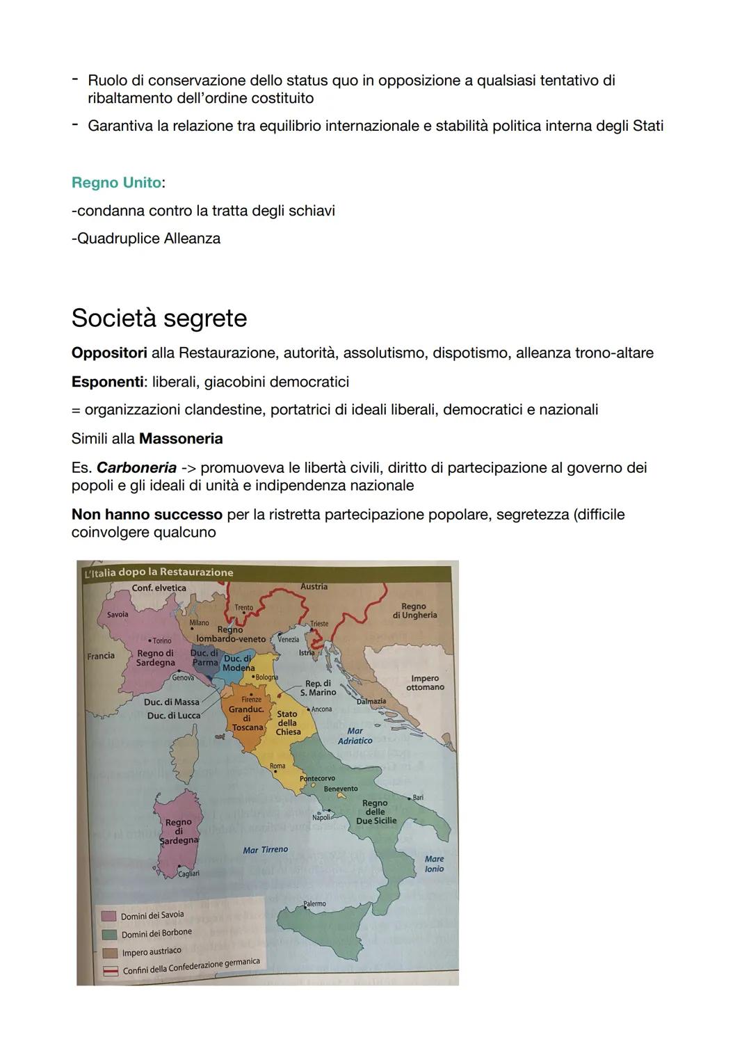 
<h2 id="riassunto">Riassunto</h2>
<p>Con il crollo dell'Impero napoleonico, i vecchi sovrani vollero ridefinire l'assetto politico e social