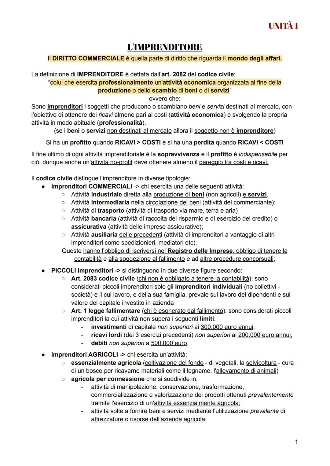 # UNITÀ 1

# L'IMPRENDITORE

II DIRITTO COMMERCIALE è quella parte di diritto che riguarda il mondo degli affari.

La definizione di IMPREND