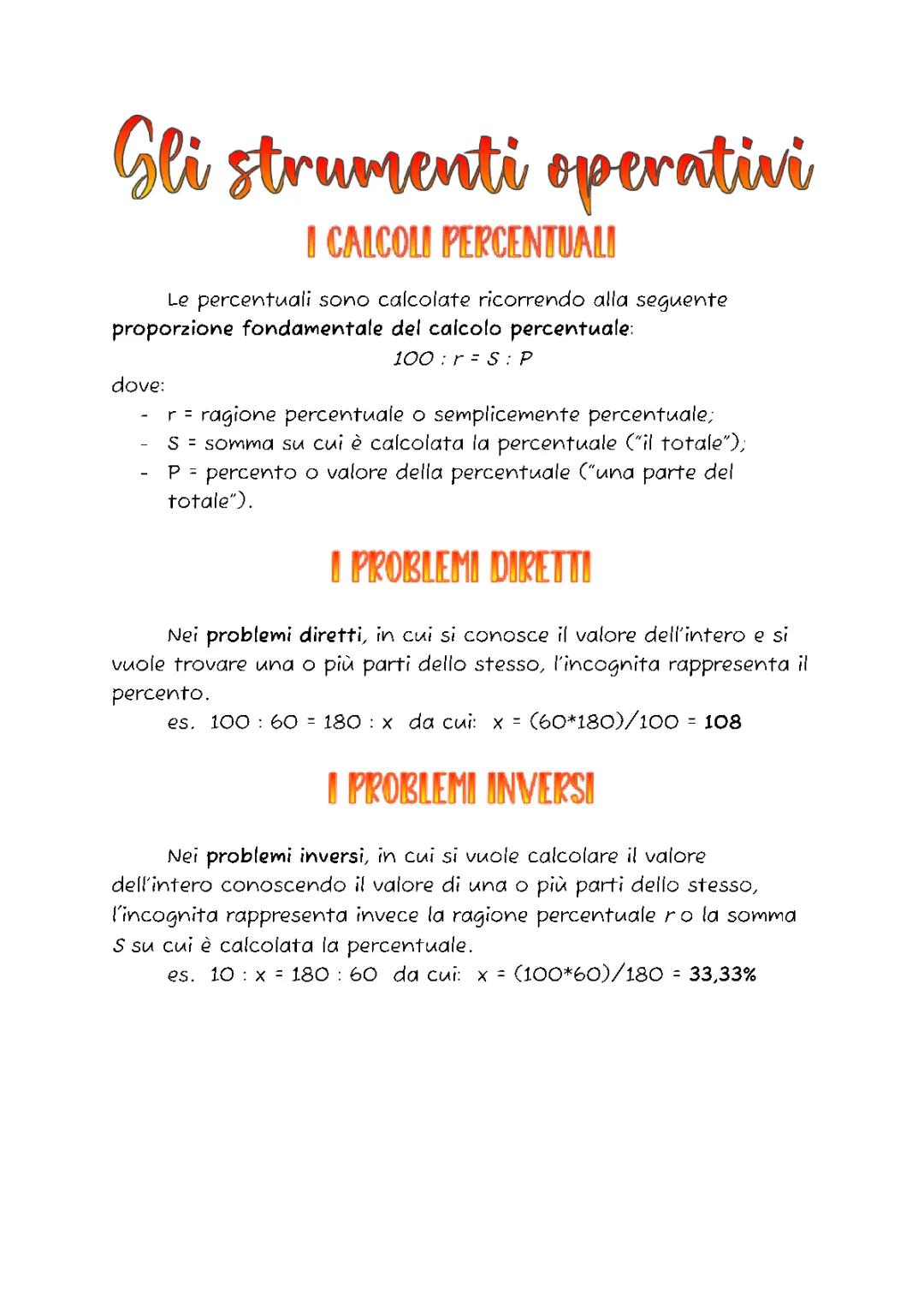 I calcoli percentuali