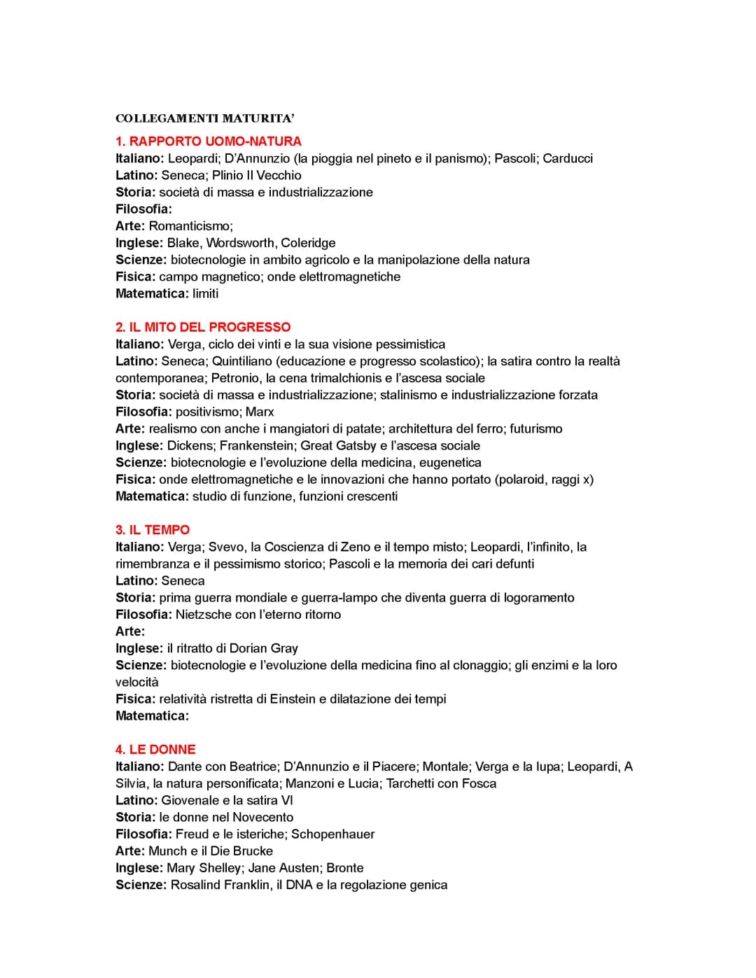 NUCLEI TEMATICI E COLLEGAMENTI PER MATURITA'