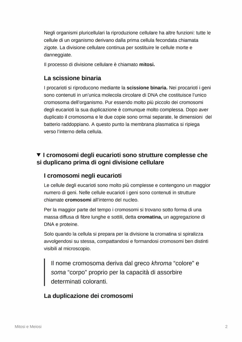 Mitosi e Meiosi
▾ La divisione cellulare e la riproduzione
▾ La riproduzione di tutti gli esseri viventi dipende dalla
divisione cellulare
M