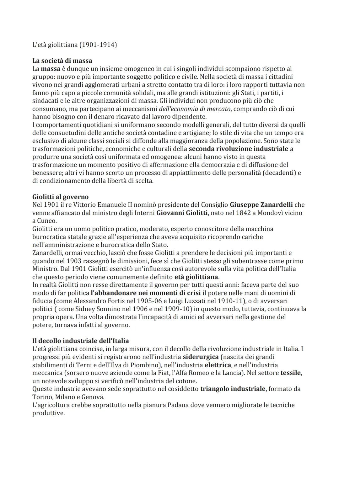 L'età giolittiana (1901-1914)
La società di massa
La massa è dunque un insieme omogeneo in cui i singoli individui scompaiono rispetto al
gr