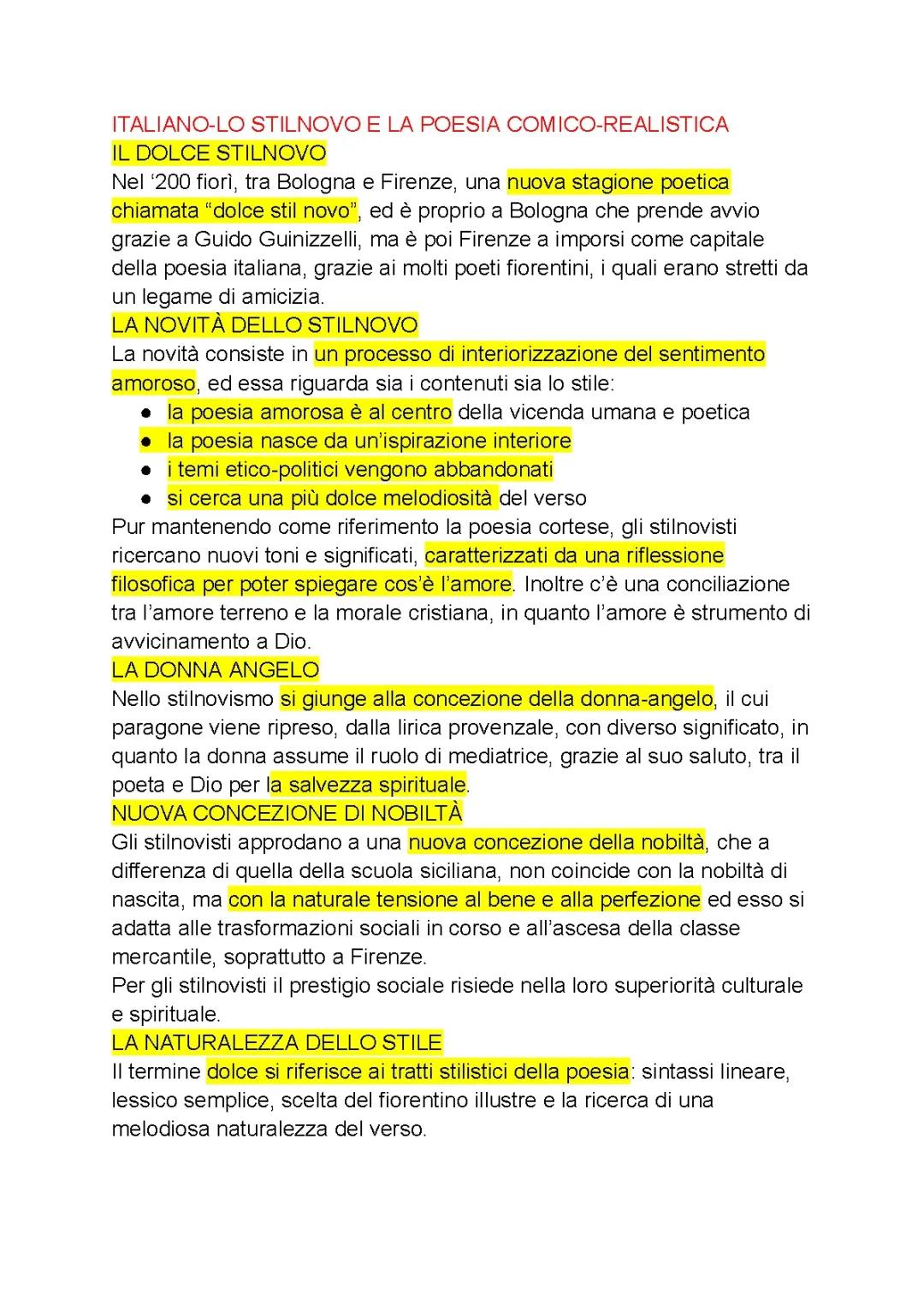 Lo stilnovo e la poesia comico-realistica 