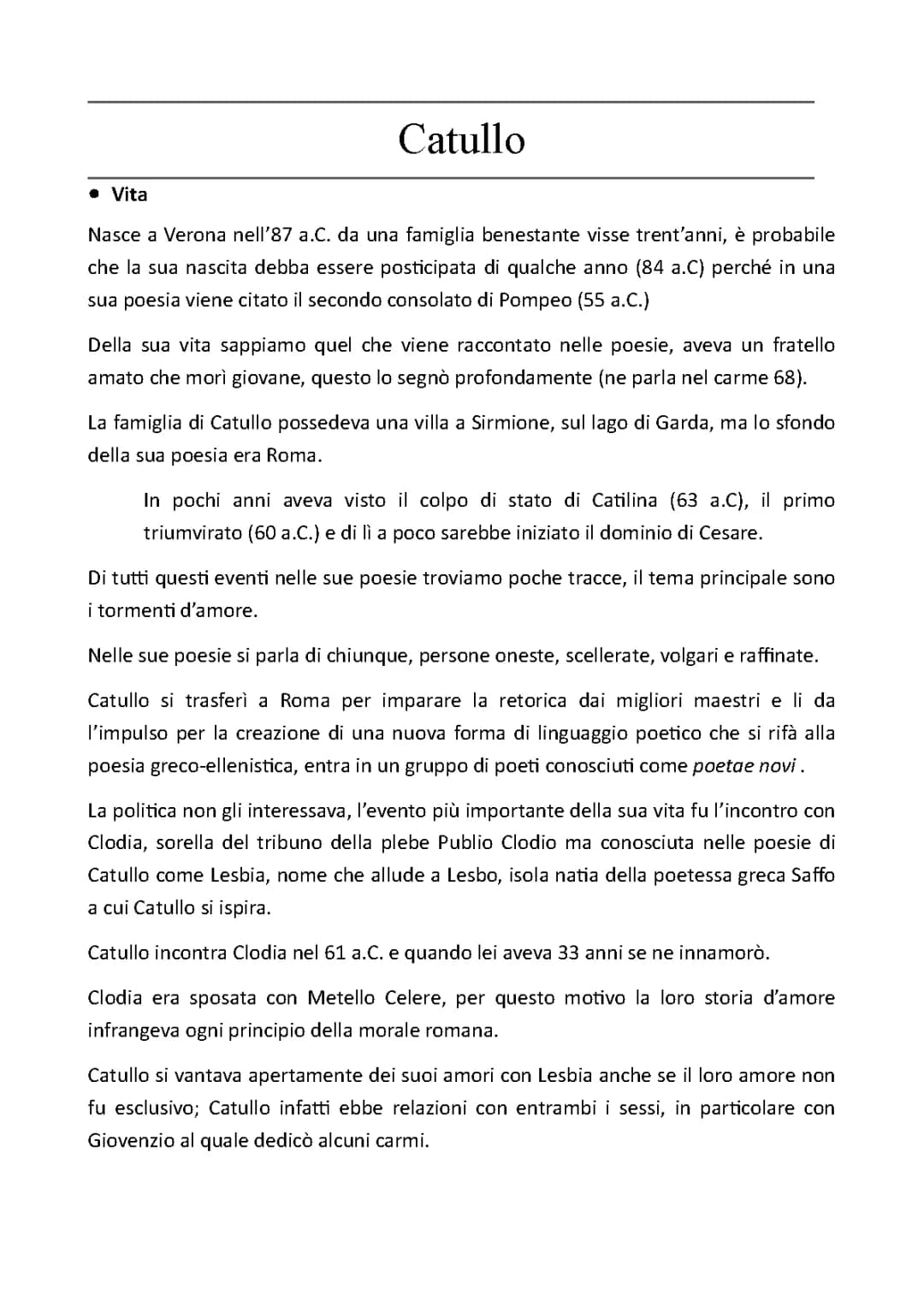 Catullo: Vita, Opere Famosi e Poesie d'Amore