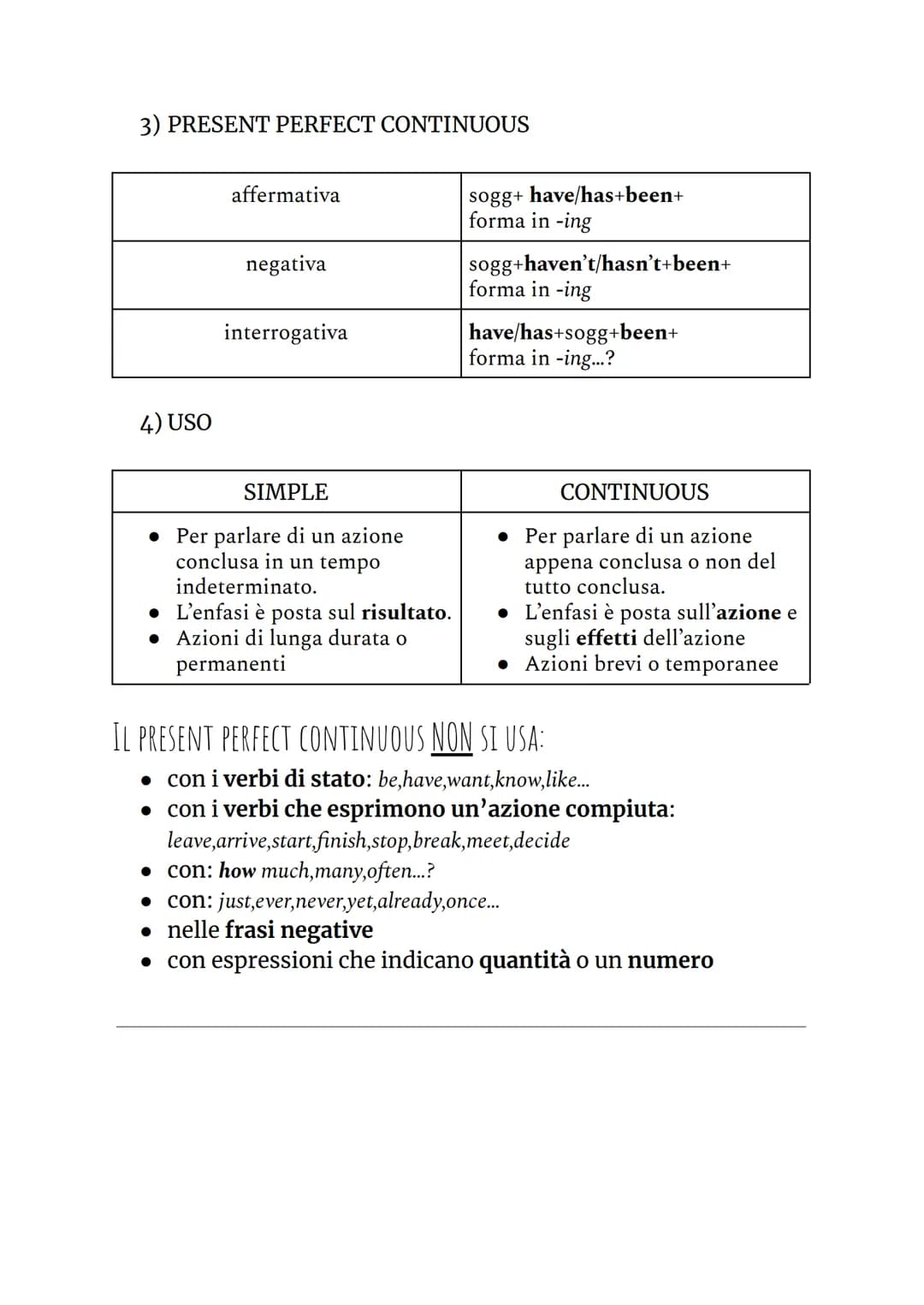 verifica di inglese
PRESENT PERFECT
SIMPLE E CONTINUOUS
1) PRESENT PERFECT SIMPLE
affermativa
negativa
FOR:
SINCE:
interrogativa
PAST PARTIC